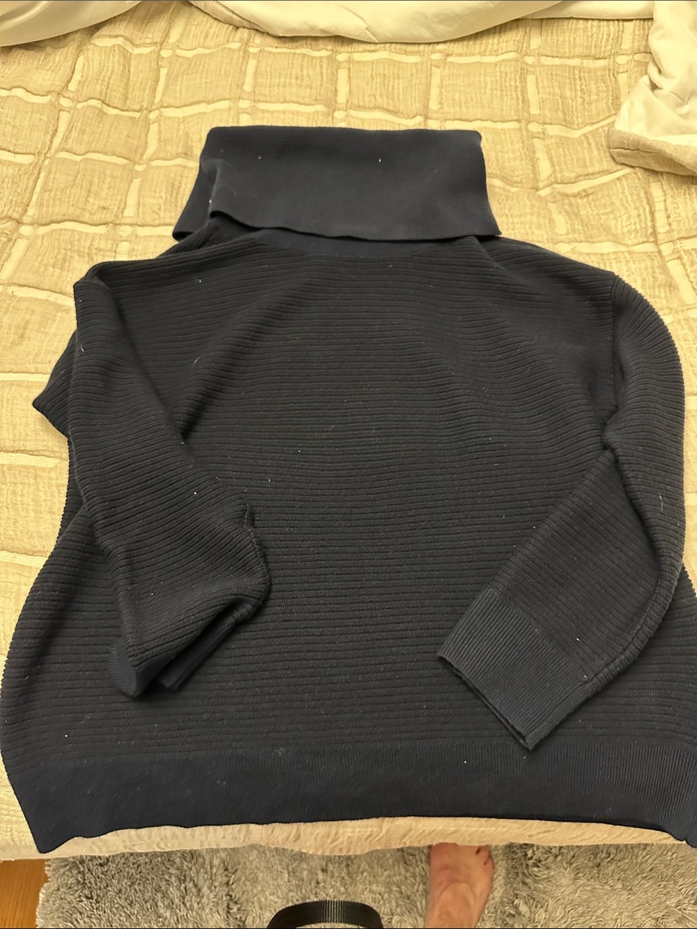 Club Monaco Navy Ribbed Funnel Cowl Sweater